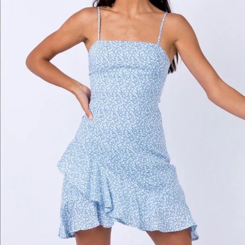 Princess Polly Blue Floral Ruffle Mini Dress‎ Size 2